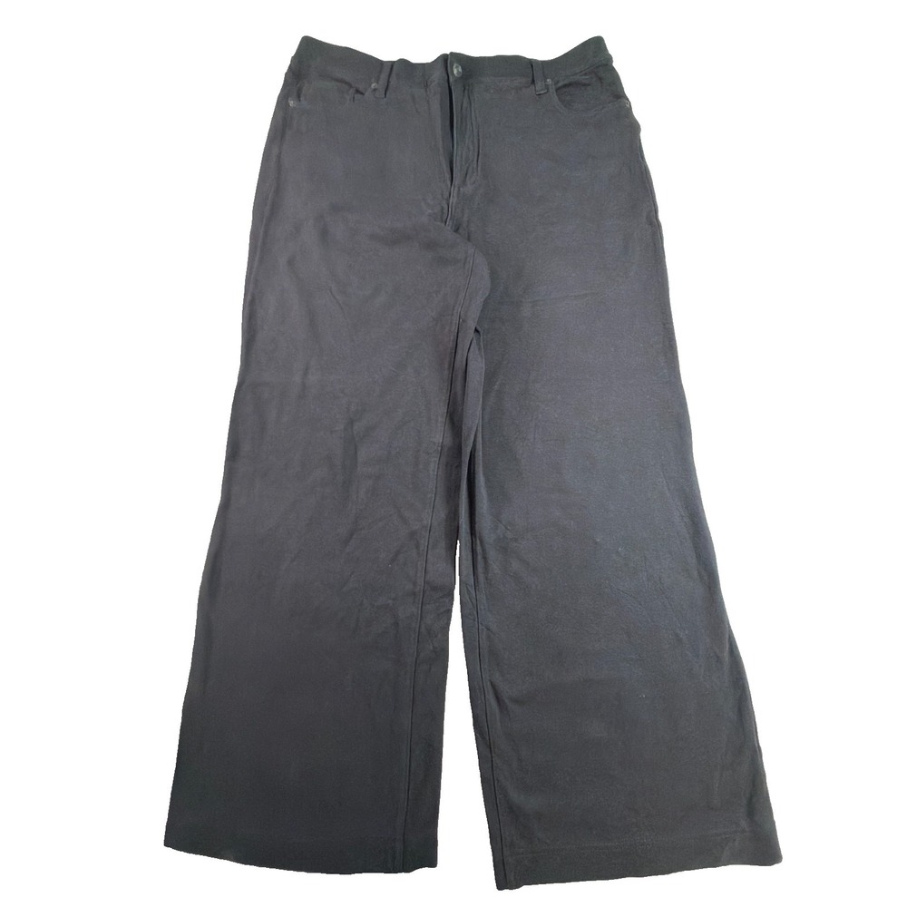 LANDS END Black Sport Knit Elastic Waist Corduroy Wide Leg Pants Womens XL/P NEW
